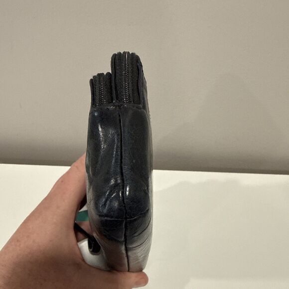 Coach Wristlet Black Leather Wallet Double Zip Striped Legacy Satin Lining 8x4 - Picture 5 of 16